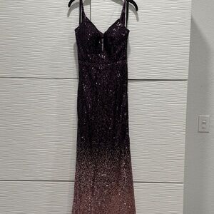 Jovani Purple and Pink Backless Dress sequence